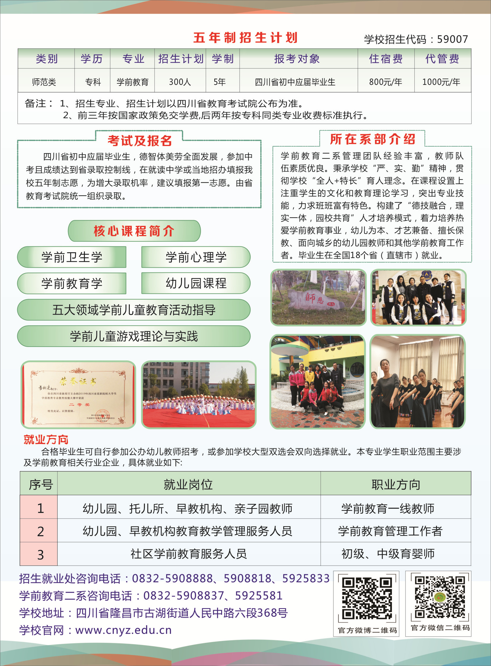 川南幼儿师范高等专科学校2019年五年制高职招生简章